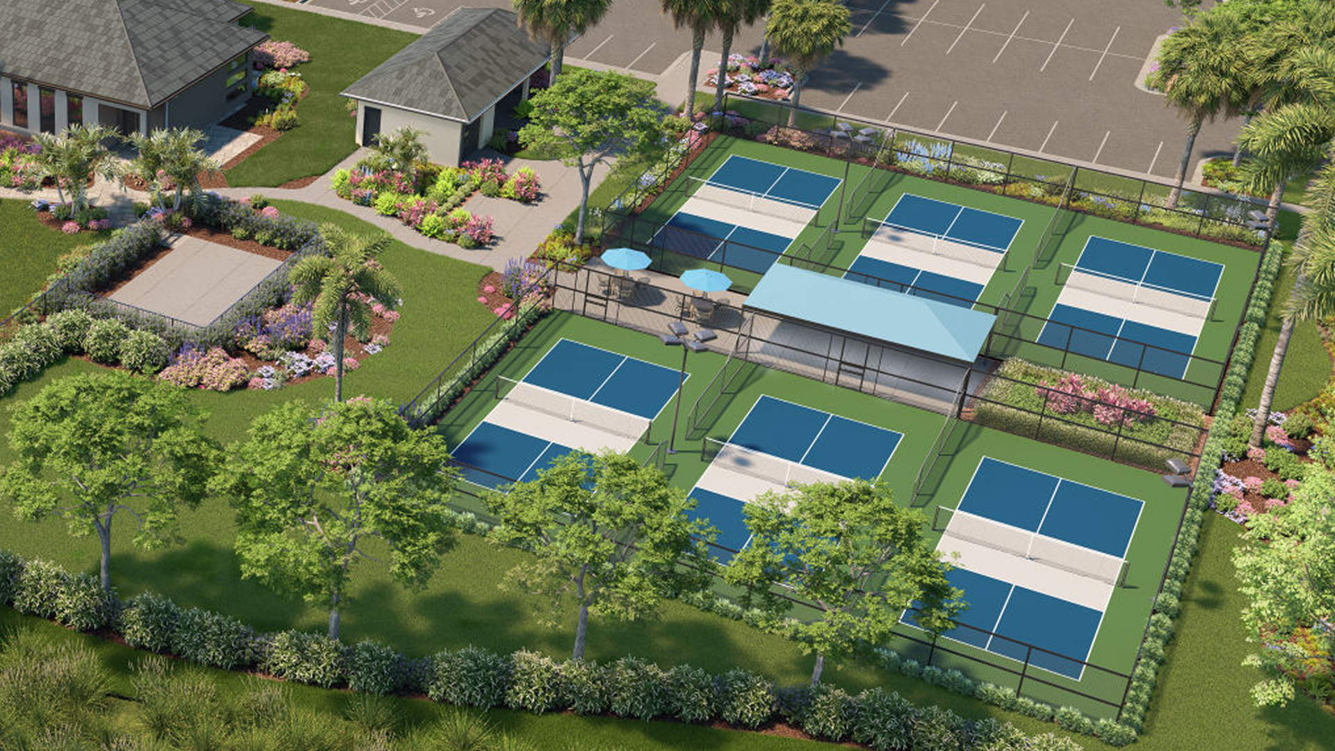 Aerial of Gatherpoint amenities (Pickleball Court in Gatherpoint)