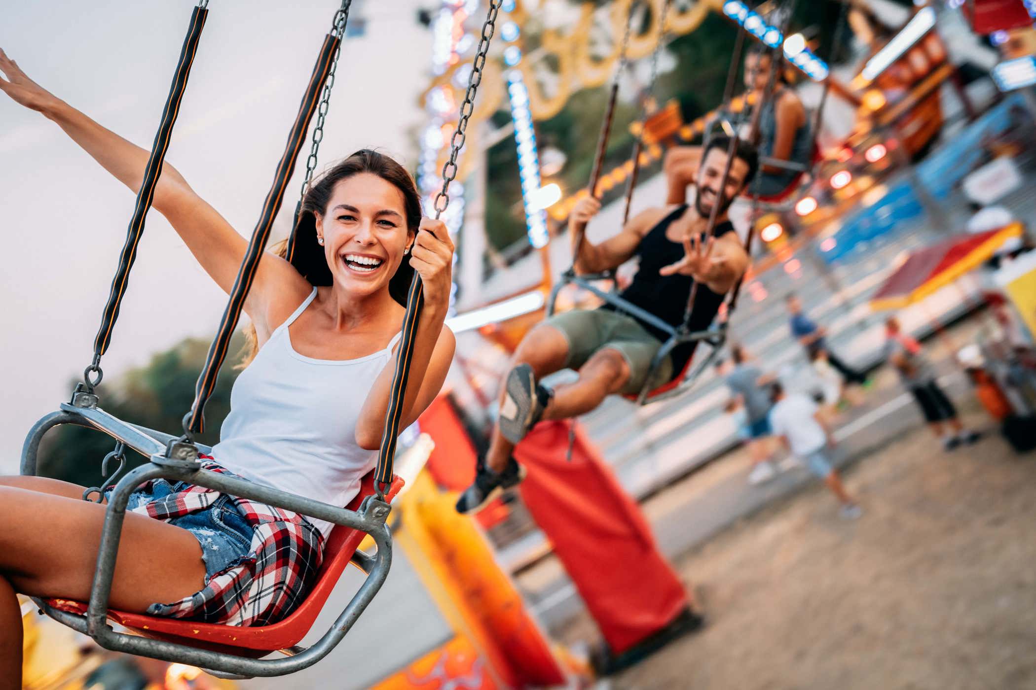 N Pic Adults Woman Outdoors Amusement Park Swings Ride
